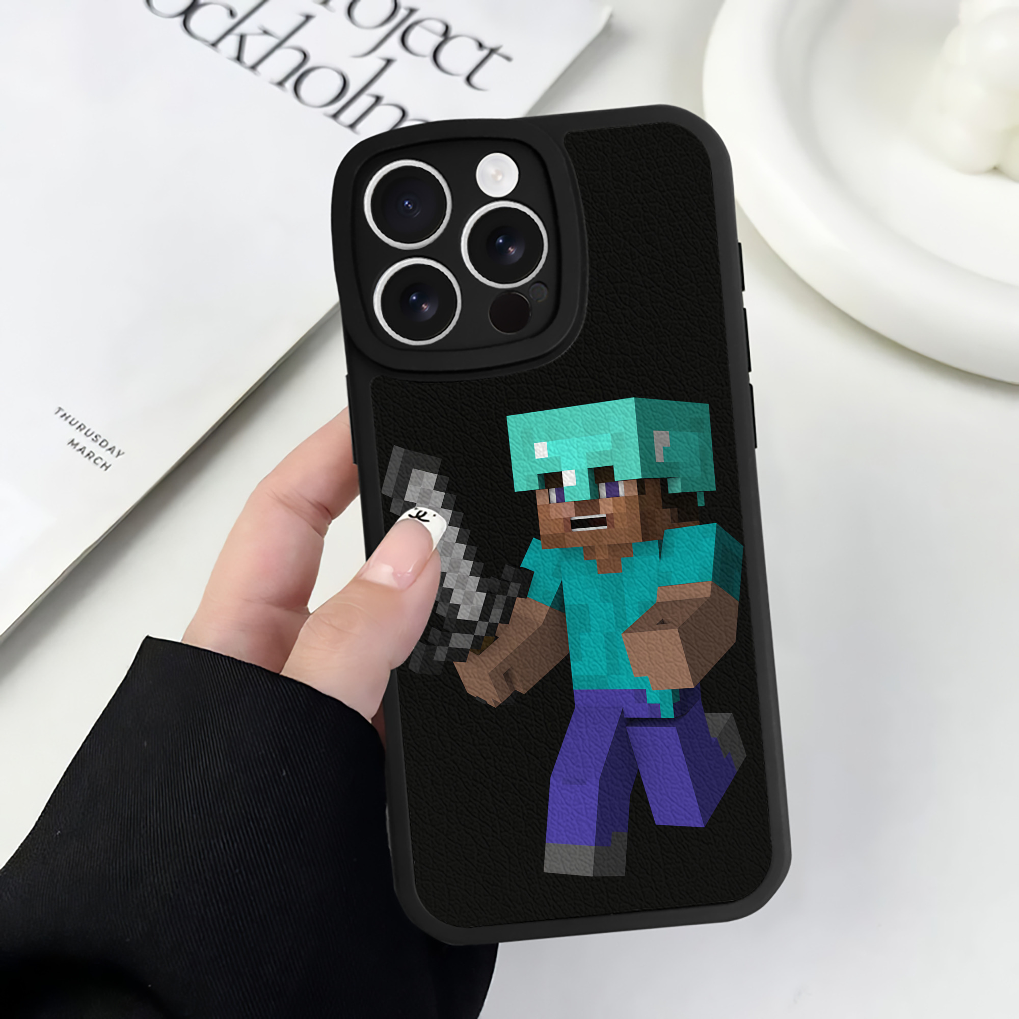 （画像用） マインクラフト ブロックの世界 Minecraft MC Block world 【iPhone 16シリーズ対応】シリコンスマホケース（レザー調） 材質：シリコン